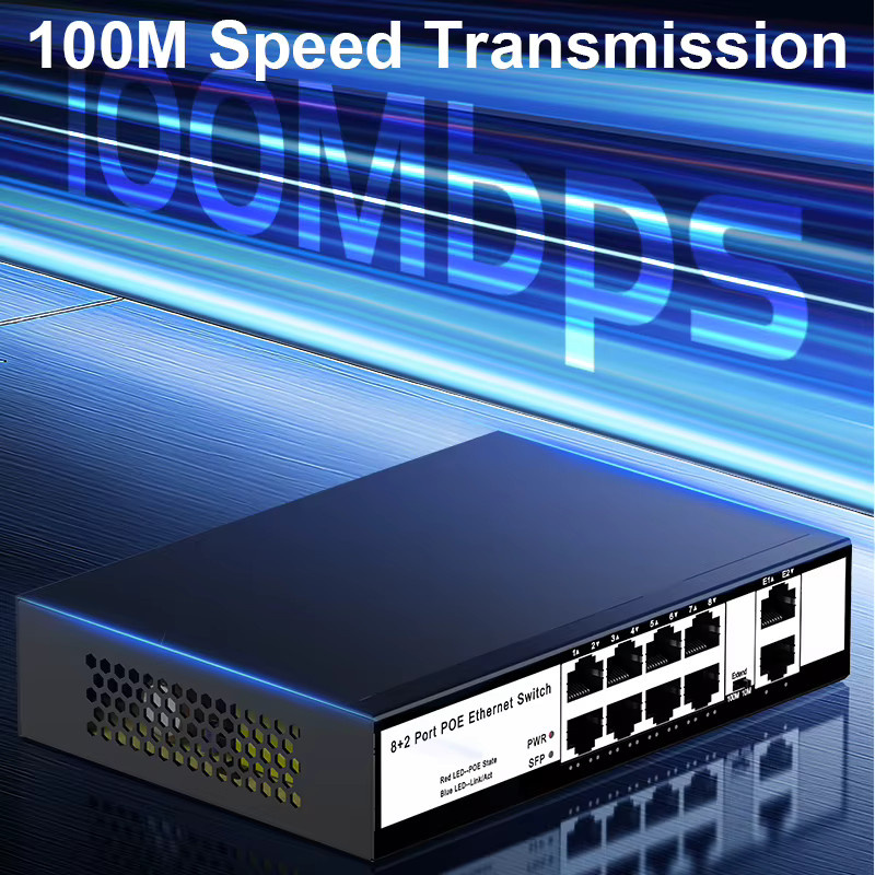 HORACO 8 Port PoE Netzwerk Switch 100Mbps mit 96W für IP Kameras und Überwachung, Schwarz - Bild 2