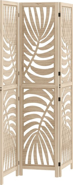 HOMCOM Paravent aus Holz mit Blattmuster in Naturholz, 3 Paneele, faltbar und tragbar, B/H: 120 x 170 cm - Bild 1