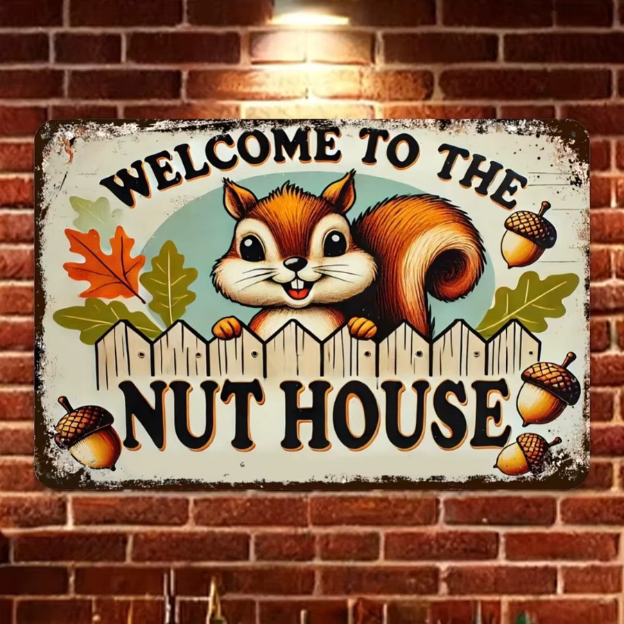 Potdemiel Aluminiumschild Welcome to Nut House mit Eichhörnchen für die Herbstgartendekoration, Breite: 20 cm, Höhe: 20 cm - Bild 3