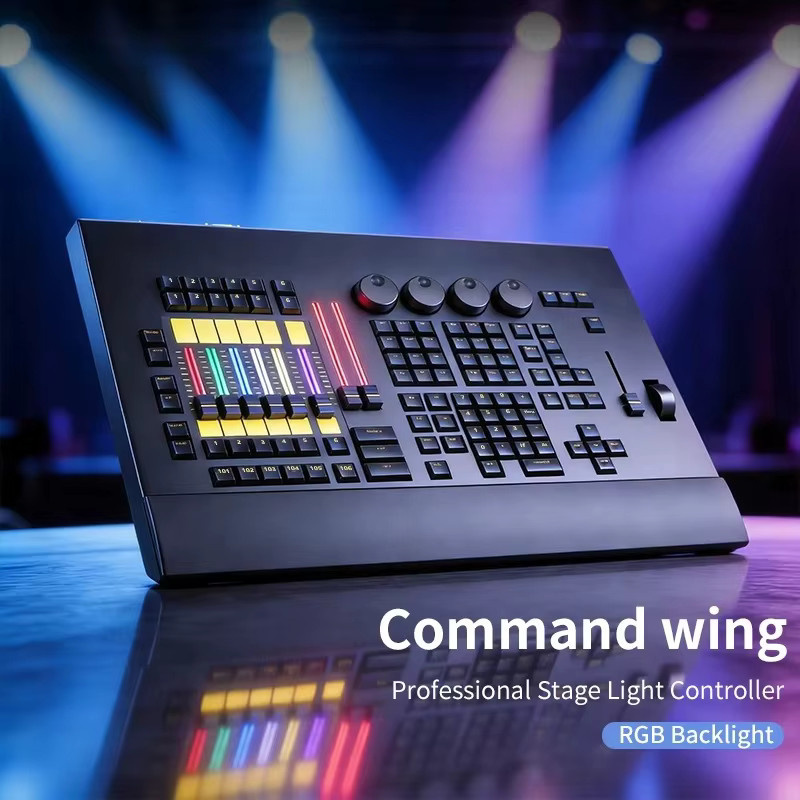 Carinamoba DMX512 Konsole mit Hintergrundbeleuchtung und Command Fader Wing in Schwarz für professionelle Bühnenlicht-Steuerung von Moving Heads und LED Pars - Bild 4