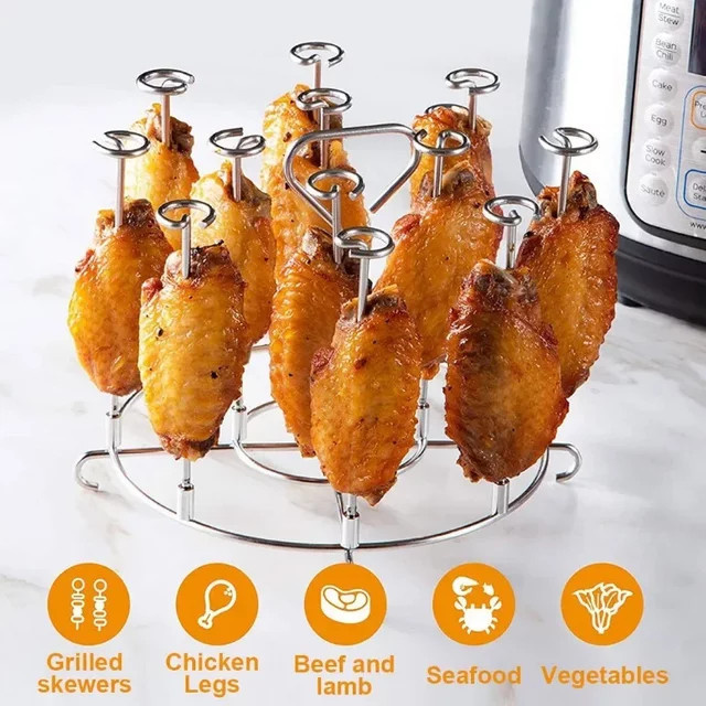 Edelstahl Spießständer für 6Qt und 8Qt Luftfritteusen, vertikaler Multi-Pin-Grillhalter für Küchenkabobs, Farbe: Silber, B/T/H: 20,0 x 13,0 cm - Bild 1