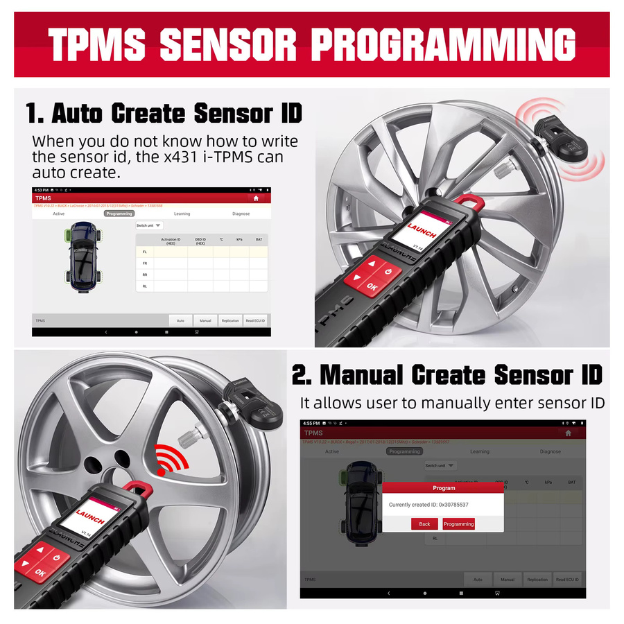 LAUNCH X431 i-TPMS Reifendruck-Diagnosegerät mit aktiver Programmierungsfunktion, 315/433 MHz RF-Sensor, Schwarz - Bild 8