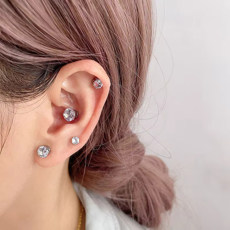 Ohrstecker Edelstahl, Silber, Zirkonia, Unisex - Bild 2