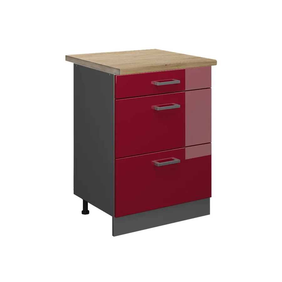 Vicco Küchenunterschrank R-Line in Bordeaux Hochglanz und Anthrazit mit Eiche-Optik und Schubladen, Breite: 60 cm, Höhe: 81,6 cm, Tiefe: 60 cm - Bild 2