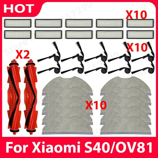 QIXIAO Ersatzteil-Set für Xiaomi Roboterstaubsauger S40 / OV81 mit Hauptbürste, Hepa-Filter und Wischtuch - Bild 1