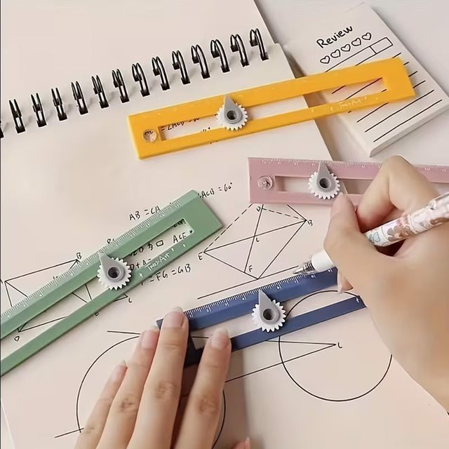 2-in-1 Kompass und Lineal in Gelb – Multifunktionales geometrisches Zeichenwerkzeug aus Kunststoff für Präzisionszeichnungen und Handwerksdesign - Bild 1