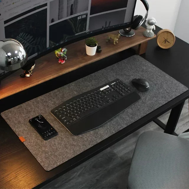 Eenehana Wollfilz Mauspad in Grau als Schreibtischunterlage für Büro und Gaming - Bild 1