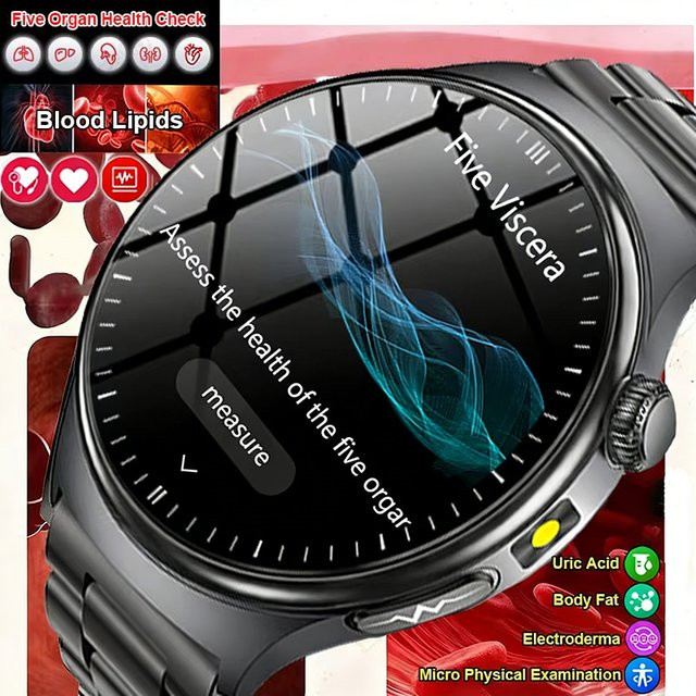 KAVSUMI Smartwatch mit EKG, SpO2 und Blutdruckmessung, HD AMOLED-Bildschirm und Anruffunktion, Unisex, Schwarz oder Rot - Bild 1