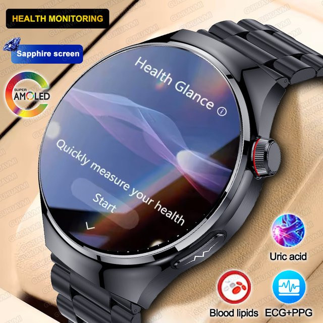GUHUAVMI Smartwatch, Saphirglas, Schwarz, Bluetooth, Rund - Bild 1