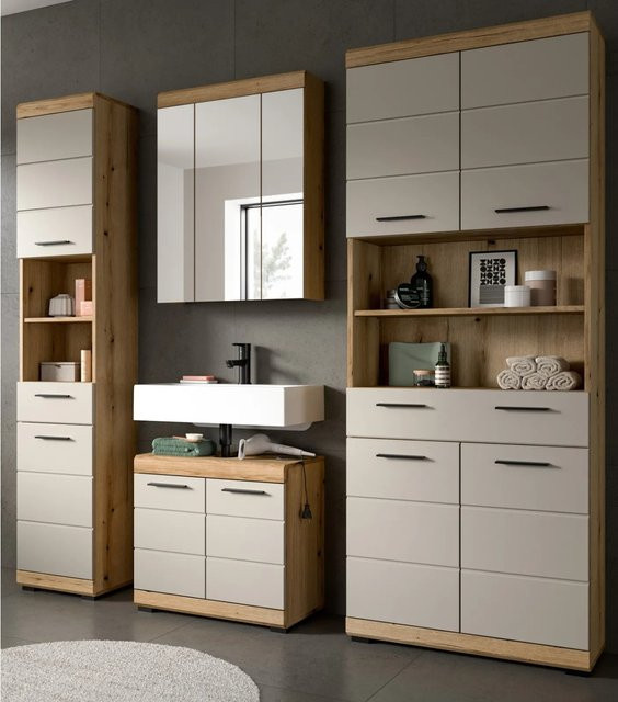Inn.Furn Badmöbel Set Shawn 4-teilig in Sand und Eiche, modern und matt - Bild 1