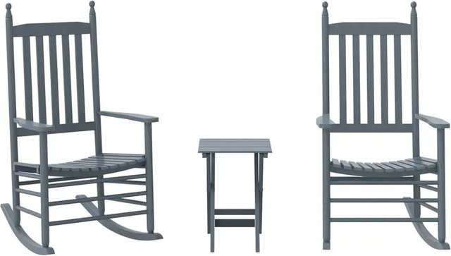 vidaXL Schaukelstuhl-Set mit Klapptisch aus Massivholz Pappel in Grau - Bild 1