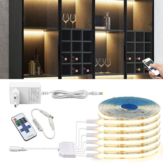 CHNAITEKE COB LED-Streifen Set mit RF-Fernbedienung, dimmbar, selbstklebend, 12 V, weiß - Bild 1