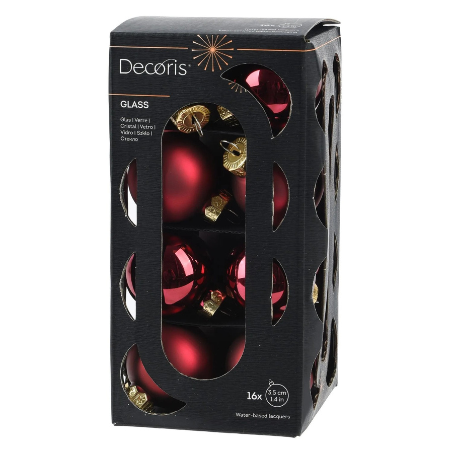 Decoris Weihnachtskugeln aus Glas in Rot, 16-teiliges Set, Durchmesser: 3,5 cm - Bild 2