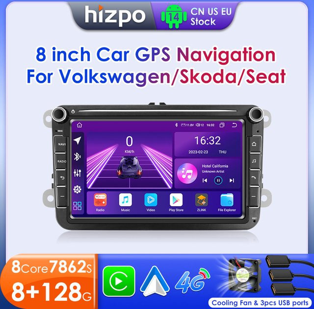 Hizpo Android 13 Autoradio mit GPS und Carplay für VW Volkswagen Golf Polo Skoda Rapid Octavia Tiguan Passat B7 Jetta, 8 Zoll, Schwarz - Bild 1
