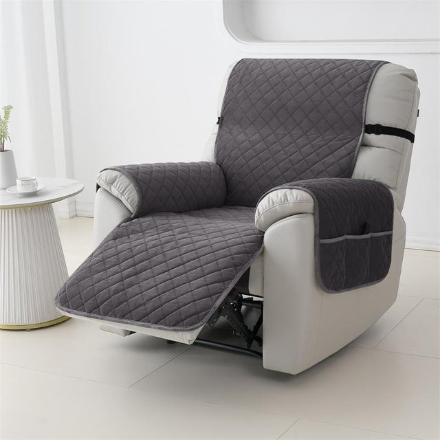 Rutschfester 1-Sitzer Relaxsofa-Bezug aus holländischem Samt in Grau mit Taschen und elastischem Band - Bild 1