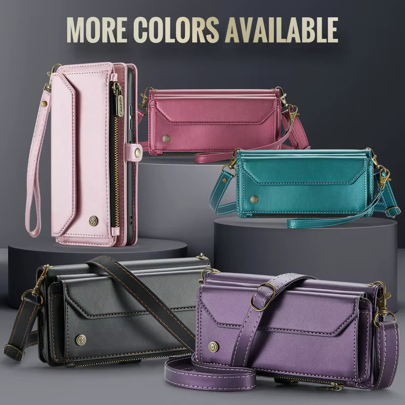 Leder Crossbody Tasche mit Reißverschluss und Kartenetui als Hülle für Samsung Galaxy A-Serie in Blau - Bild 3