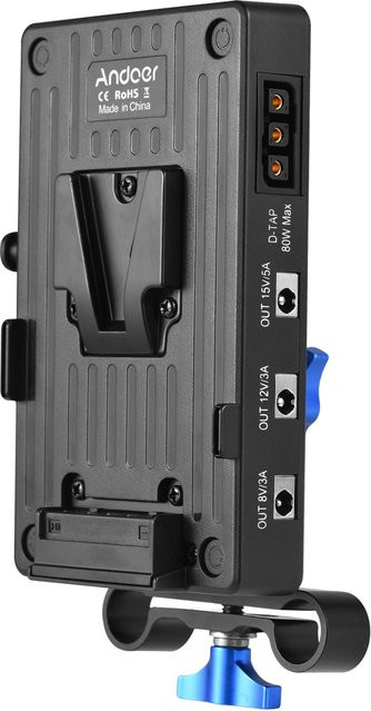 Andoer V-Mount Batterieadapterplatte mit 65 W PD Schnellladung und 15 mm Stangenklemme, Schwarz - Bild 1