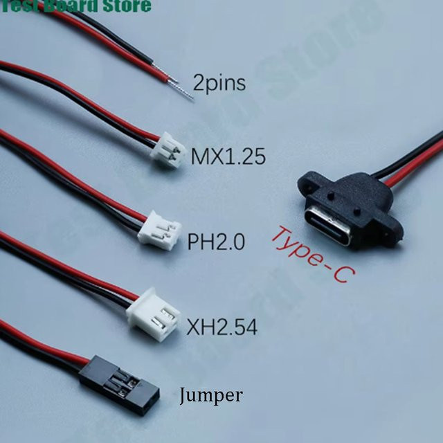 USB 3.1 Typ-C Schnelllade-Buchse mit Jumper-Kabel MX1.25 PH2.0 XH2.54 2P Lötband in Schwarz - Bild 1