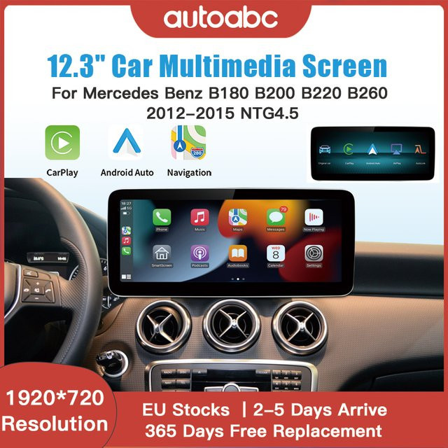 AUTOABC 12,3 Zoll Auto Radio für Mercedes Benz B-Klasse B180 B200 B220 B260 W245 W246 mit CarPlay und Android Auto Multimedia Player Touchscreen in Schwarz - Bild 1