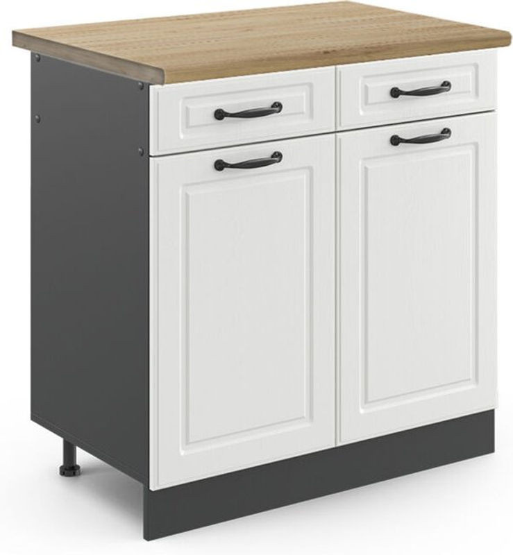 Vicco Küchenunterschrank R-Line in Weiß Landhaus mit Eiche-Optik und Drehtüren, Breite: 80 cm, Höhe: 81,6 cm, Tiefe: 60 cm - Bild 1