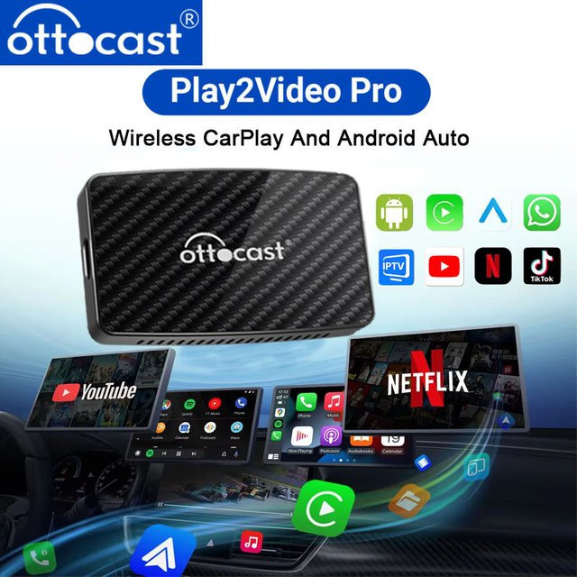 Ottocast Wireless CarPlay Android Auto Adapter Ai Box mit Youtube Netflix Tiktok und IPTV in Schwarz - Bild 1