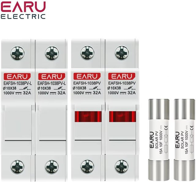 EARU 2er Set Parallel DC1000V Sicherungshalter 10x38mm für Hochspannungs-Solar-PV Photovoltaiksystem Schutzschalter 6-32A - Bild 1