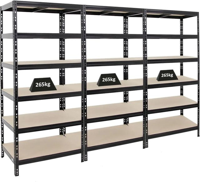 PROREGAL Schwerlastregal Giant Tiger Set aus 3 Regalen, Schwarz, H x B x T: 200 x 90 x 60 cm, 6 Ebenen mit verstellbaren HDF-Holzplatten, Fachlast 265 kg - Bild 1