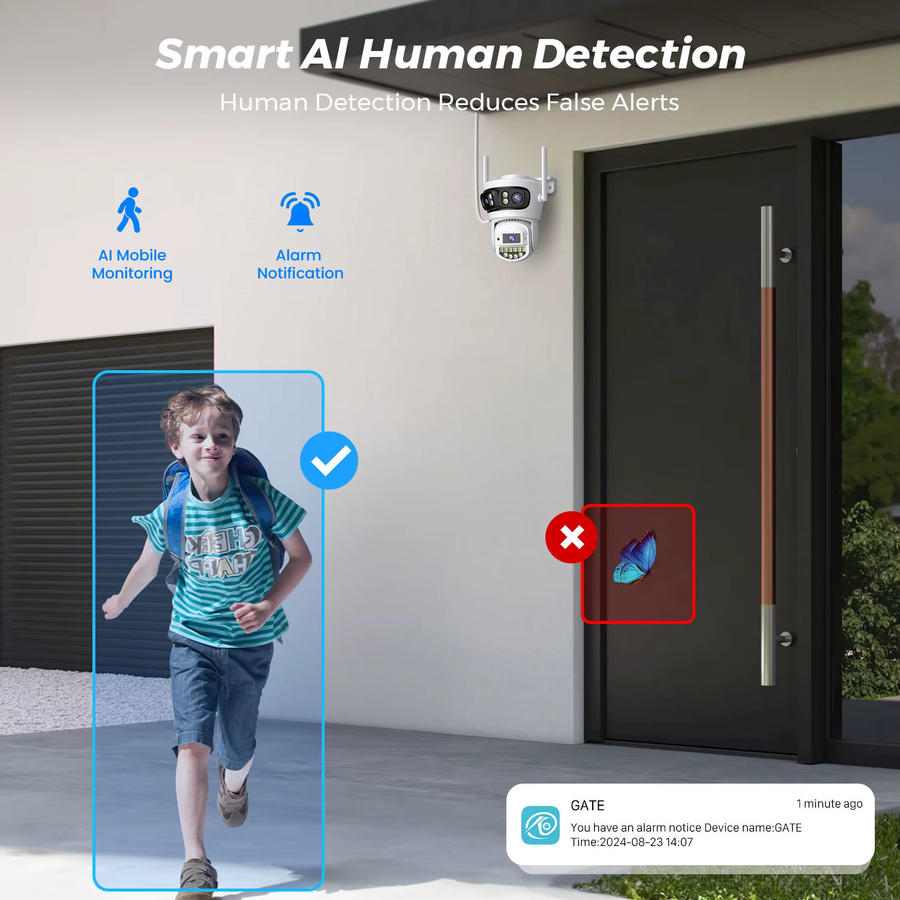 O-KAM Pro 6K WiFi IP Außenkamera mit 15MP, PTZ Motion Tracking, Drei-Objektiv-System und 4K Video, Wasserdicht, Weiß - Bild 2