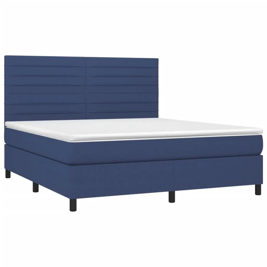 vidaXL Boxspringbett mit Matratze in Blau und Weiß, Hybrid-Bett mit LED-Unterbettbeleuchtung und USB-Ladeport, B/T: 160 x 200 cm - Bild 2