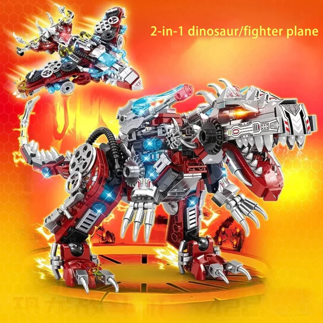 stemedu 2-in-1 Mechanisches Dinosaurier-Modell Baukasten, Kampfflugzeug, 422 Teile - Bild 1