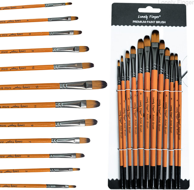 12-teiliges Filbert-Pinsel-Set aus Kunsthaar mit Holzgriffen in Braun und Multicolour für Acryl-, Aquarellmalerei, Gouache, Tinte und Basteln - Bild 1