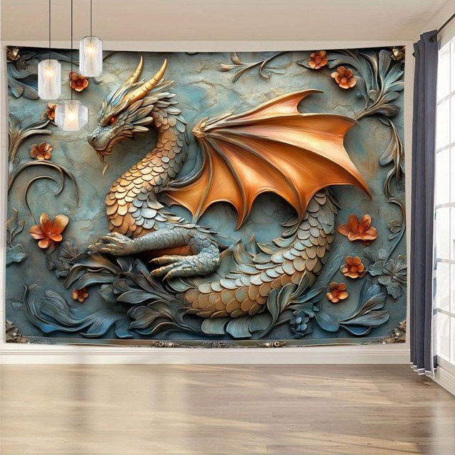 Wandteppich mit Eiserner Drache 3D Visueller Effekt von JMG Household Supplies, Mehrfarbig, Breite: 70 cm, Höhe: 100 cm - Bild 1