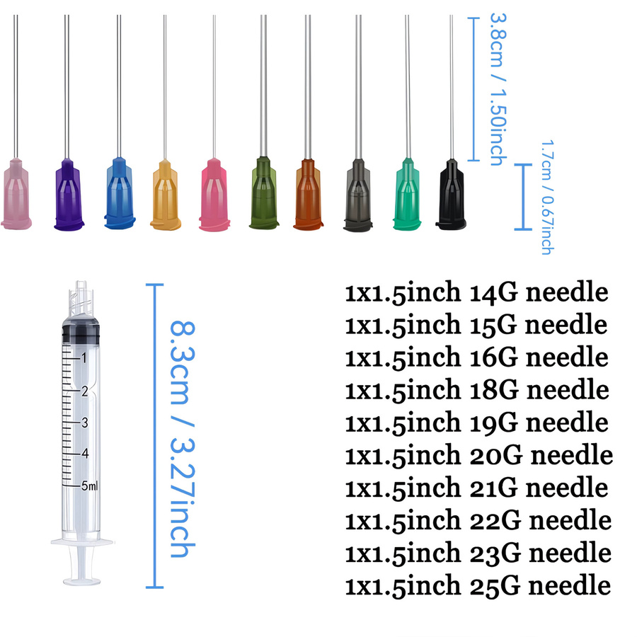 5ml Spritzen-Set mit stumpfen Nadeln in verschiedenen Größen für Flüssigkeiten, Bastelarbeiten und Klebstoffapplikatoren, transparent aus Kunststoff - Bild 3