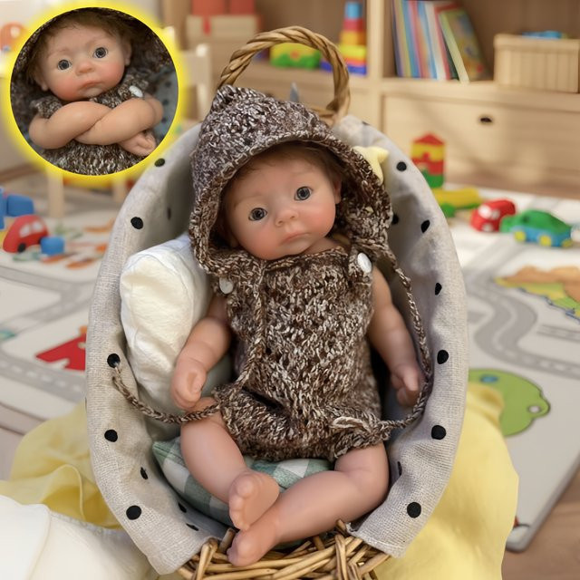 AnjoDoll Reborn Mädchen Puppe aus Silikon in Braun, realistische Neugeborenen-Sammlerpuppe, Höhe: 25,4 cm - Bild 1