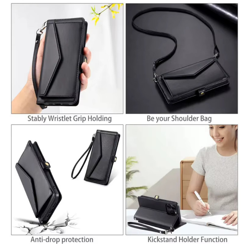 Luxus Leder-Brieftasche Crossbody-Hülle für Xiaomi Redmi Note 11 12 13 14 15 Pro Plus 5G in Blau - Bild 3