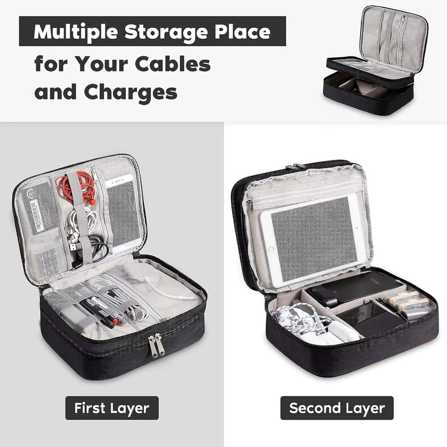 Fomscvka Tragbare Digitale Aufbewahrungstasche in Schwarz für Reise-Elektronikzubehör und USB-Datenkabel - Bild 4
