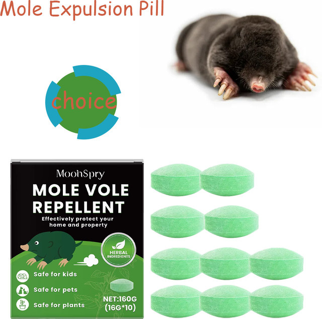 MoonSpry 10er-Pack Maulwurfabwehrpillen für den Außenbereich und Hof, geruchlos, grün - Bild 1