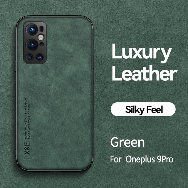 OnePlus Handyhülle mit Lederstruktur und magnetischem Ständer in Grün für OnePlus 9, 7 Pro, 9RT, 7T, 8T und Nord 9 Pro - Bild 1