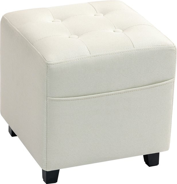 HOMCOM Fußhocker Ottoman in Creme mit Seitentasche und Steppung in Leinenoptik, B/T/H: 35 x 35 x 35 cm - Bild 1