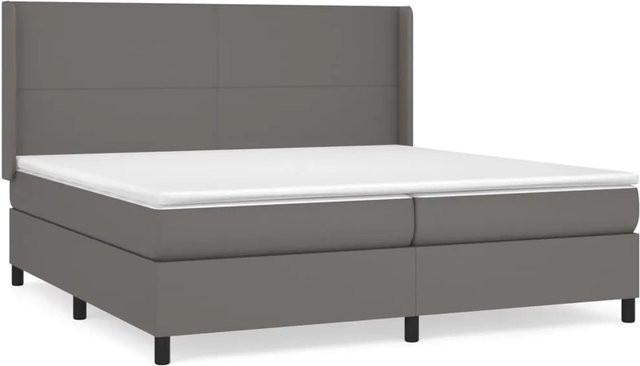 vidaXL Boxspringbett Hybrid mit Matratze und Kopfteil, Grau, Kunstleder, B/T: 200 x 200 cm - Bild 1