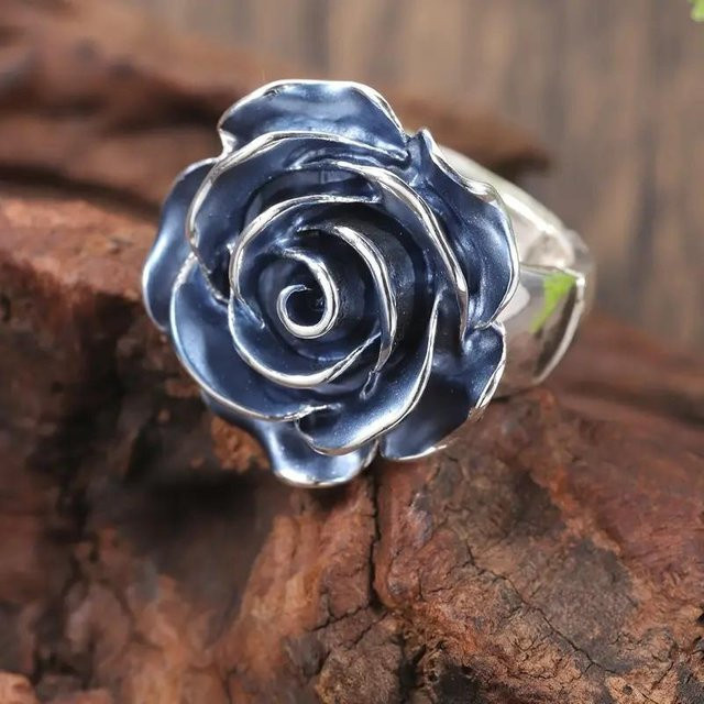 Ring Kupfer, Blaue Rose, Schwarz, Damen, Verlobung - Bild 1