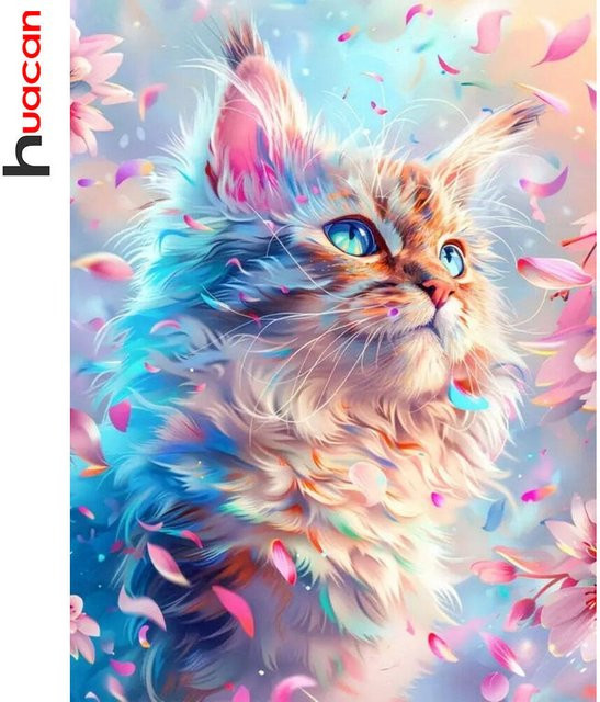 Huacan DIY Diamantgemälde Katze 5D Mosaik Stickerei Set mit Vollbohrer in Multicolor, Breite: 30,0 cm, Höhe: 20,0 cm - Bild 1