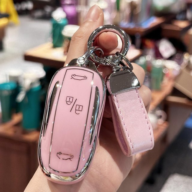 Schlüsselanhänger und Schutzhülle für Tesla Model S Model 3 Model Y Model X Smart Key in Pink - Bild 1