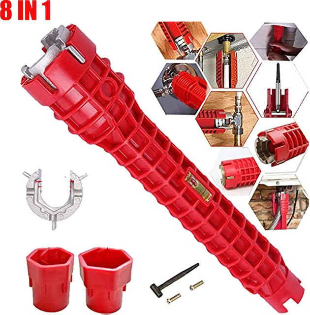 HUKELP 8-in-1 Sanitär-Reparaturwerkzeug Set für Waschbecken und Wasserhahn in Rot - Bild 1
