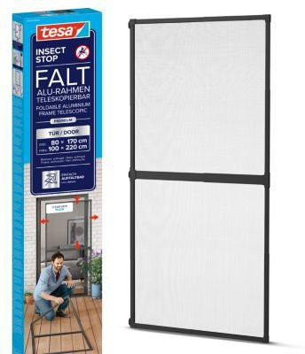 tesa INSECT STOP Premium Fliegengitter für Türrahmen mit teleskopierbarem Aluminiumrahmen, anthrazit-transparent, B: 100 cm, H: 220 cm - Bild 1