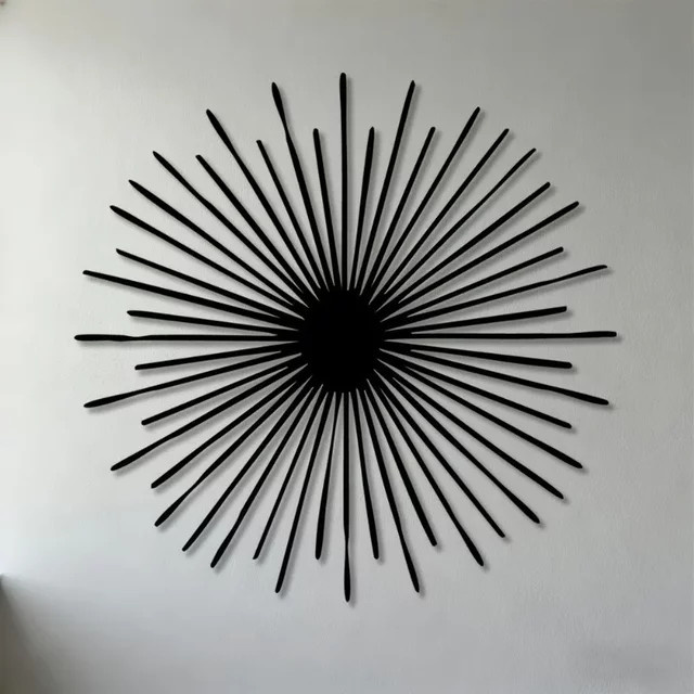 CIFBUY Moderne Abstrakte Metall-Wandkunst in Schwarz – Geometrische 2D Sonnenstrahlen Aluminium-Skulptur für dein Wohnzimmer, Schlafzimmer oder Büro - Bild 1