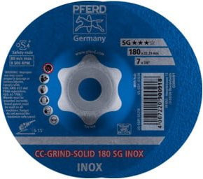 PFERD Schleifscheibe CC-GRIND SOLID Coarse Leistungslinie SG INOX für Edelstahl, Blau, Durchmesser: 180 mm, Bohrung: 22,23 mm - Bild 1