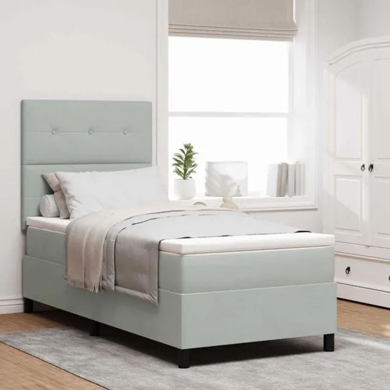 vidaXL Boxspringbett mit Matratze aus Samt in Grau, B/T/H: 90 x 200 cm - Bild 1