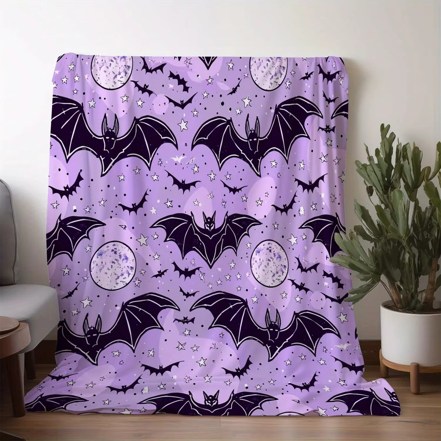 Sdoo Halloween Flanelldecke Lila mit Vampirschläger und Gothic-Sternen-Print als weicher Überwurf - Bild 2