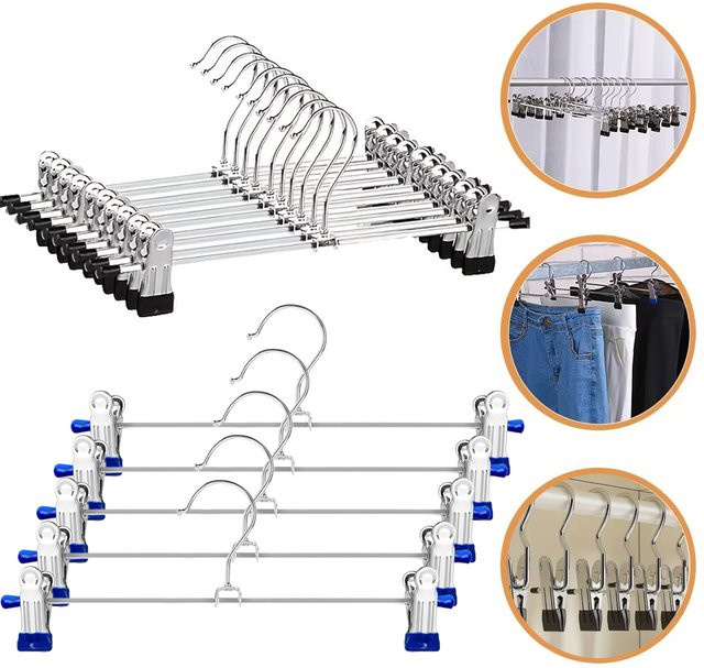 IFITU PUBO Metall Hosenbügel mit Clips in Schwarz oder Blau, rutschfeste Mehrzweck-Kleiderbügel für Hosen und Röcke - Bild 1
